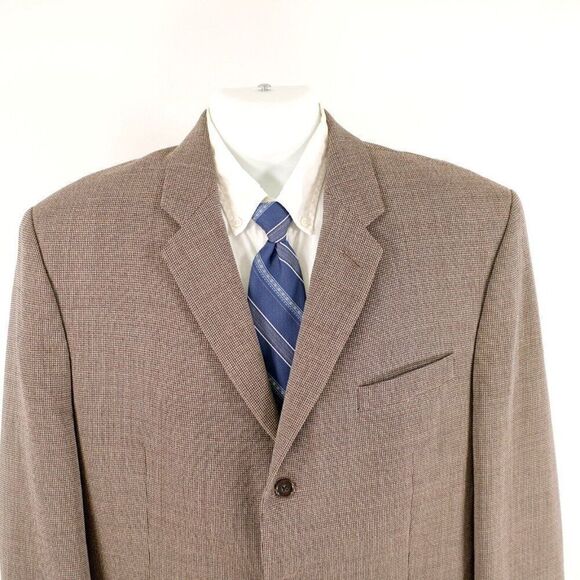 Calvin Klein Brown Cream Gray Check Textured Wool Blend 3 Button‎ Sport Coat 44R - Picture 1 of 14